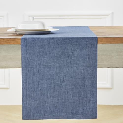 image for Solino Home Linen Table Runner 72 Inches Long - Athena, 100% Pure Line