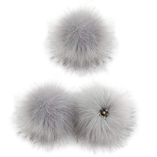 Lot de 3 pompons colorés en fourrure avec bouton pression amovible pour tricoter, chapeaux, chaussures, écharpes, sacs - 10 cm Cover