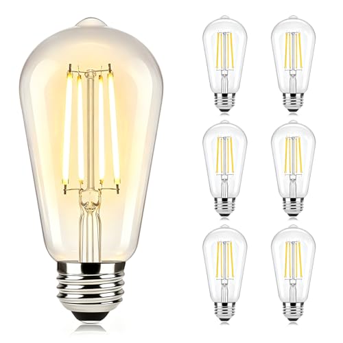 Brightever 6-Pack Dimmable LED Light Bulbs 60W Equivalent Vintage Edison Light Bulbs 2700K Warm White ST58 7W LED Bulb Super Bright 850LM 90+CRI Clear Glass Antique Decorative Filament Bulbs