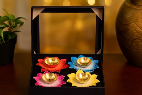 Image of Amazon Brand - Solimo Brass /Iron Jyot with Leaves | Multicolored (Set of 4)