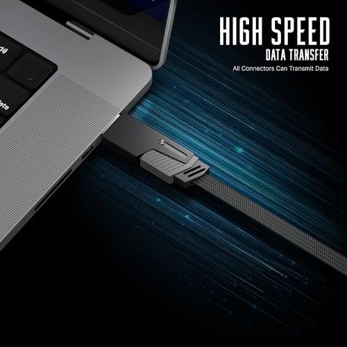 Image of Basesailor 120W 4 in 1 Multi Function Braided Fast Charging Cable with Lightning to USB-C,Type C-C,Ligthning to USB,Military Grade Durability,Compatible for iPhone,Samsung,Oneplus Series & More (Grey)