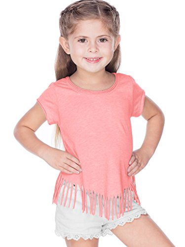Girls 3-6X Sheer Jersey Raw Edge V Fringe Short Sleeve