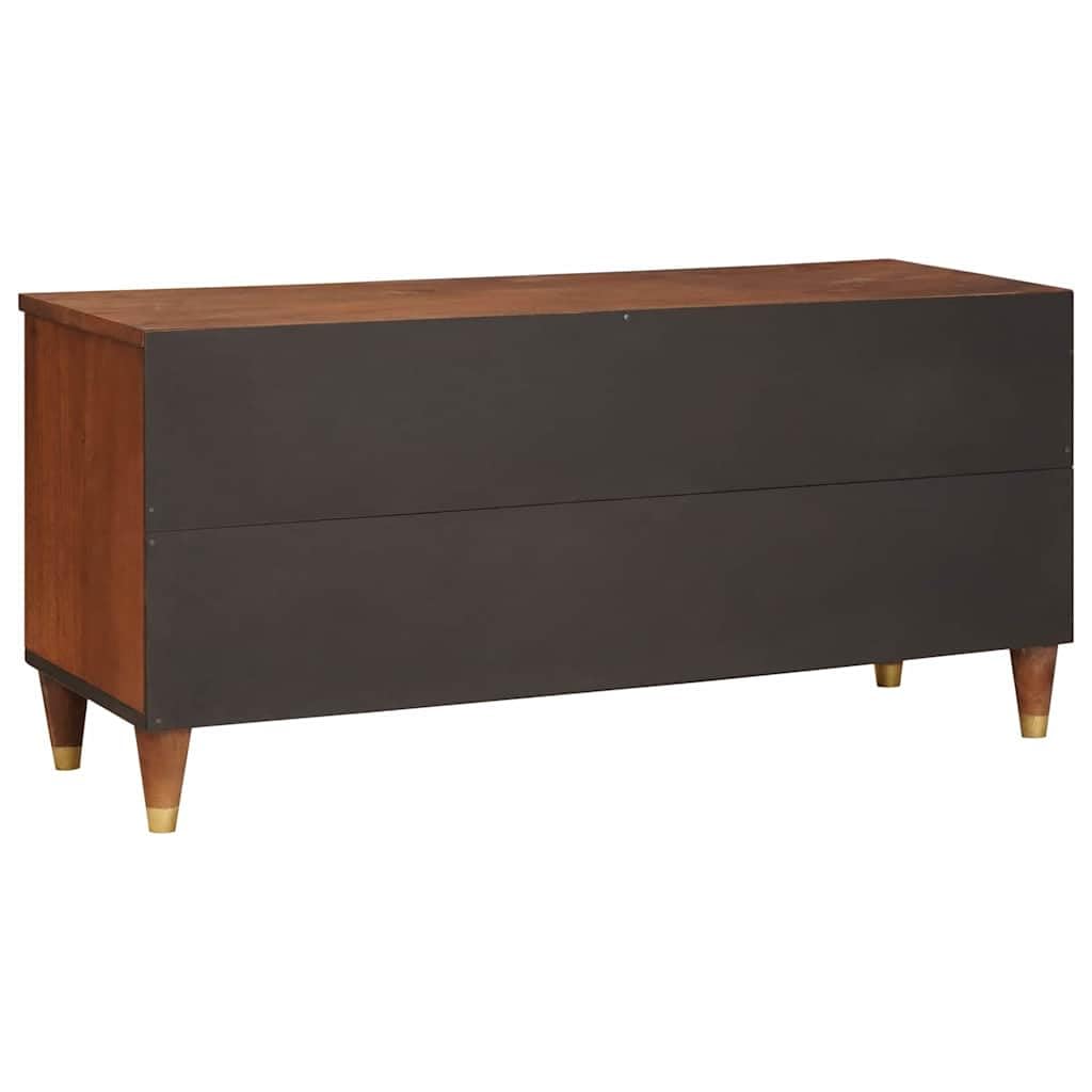 Mobile TV con mensola in legno di mango massiccio, marrone, 100 x 33,5 x 46 cm, con cassetto e vano portaoggetti, per soggiorno, console multimediale e rack HiFi