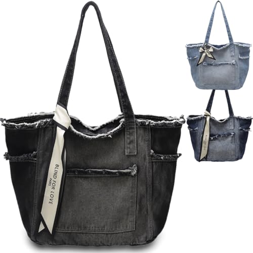Denim Hobo Shoulder Bag Casual Stachel Bag Handbag Travel Daypacks