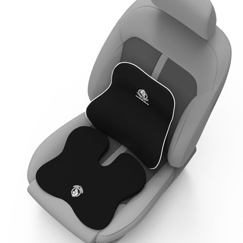 Image of MRRON Car Comfort Combo | Memory Foam Backrest & Wedge Seat Cushion Combo of 2 | Orthopedic Support for Back, Tailbone, Sciatica | Ergonomic Comfort for Car, Office| Posture Correction | Universal Fit