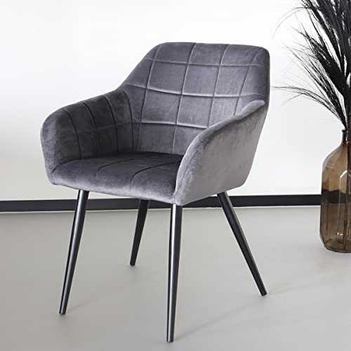 Lizzely Garden & Living Chaise de Salle à Manger Barbara Gris Velours avec accoudoirs Cover