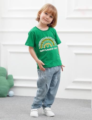Kids Boy Girl's St Patricks Shirt Outfits Clothes Tops Heart Clover Shamrock Green Kids Raglen Short Sleeve GreenTshirt 10T2