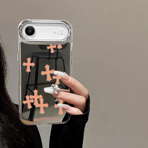 xoniery Compatible with iPhone Air Cute Glossy Mirror Back Case,Cross Pattern,Senior Shockproof Protection for iPhone Air Case for Women Girls-Orange