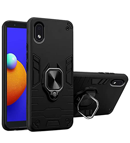Image of Pikkme D5 Tough Armor Bumper Back Cover Case for Samsung Galaxy M01 Core |Ring Holder & Kickstand in-Built (Black)