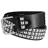 Cinturón con tachuelas negras punk rock remachado con tachuelas brillantes de pirámide para hombres y mujeres, cinturones negros ajustables para estilos Emo Goth y Y2K para jeans, vestido de Halloween