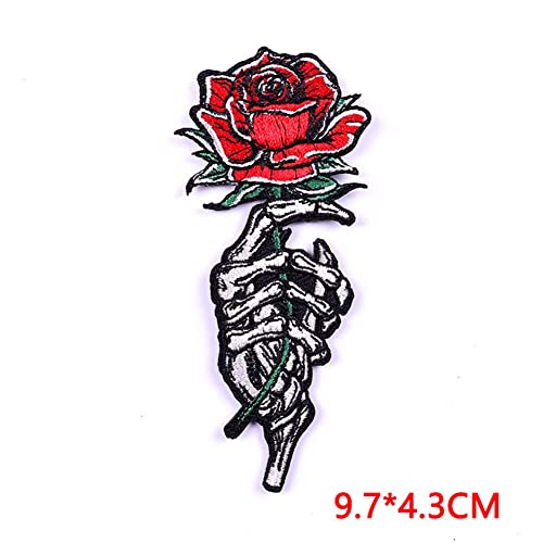 Ulricar Skeleton Rose Punk Rock Iron On Patch For Clothing Thermoadhesive Patches On Clothes Diy Embroidery Applique Hippie Clothes Sewing Badge #TOP1