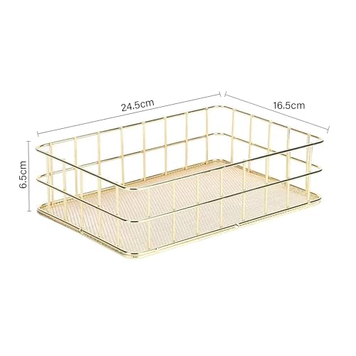Image of oddpod Gold Wire Mesh Storage Basket /Rectangle Multipurpose Iron Grid Desktop Organizer Bin & Utility Tray For Office And Home - Medium, Rectangular