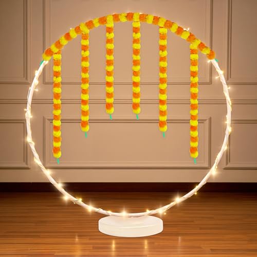 Image of SpecialYou Diwali Decoration for Home with Festive Decor Backdrop PVC, 3 Marigold Garland, 3mtr Light, Decorations Stand for Backdrop for Pooja, Deepavali Decoration Items for Home- 5Pcs