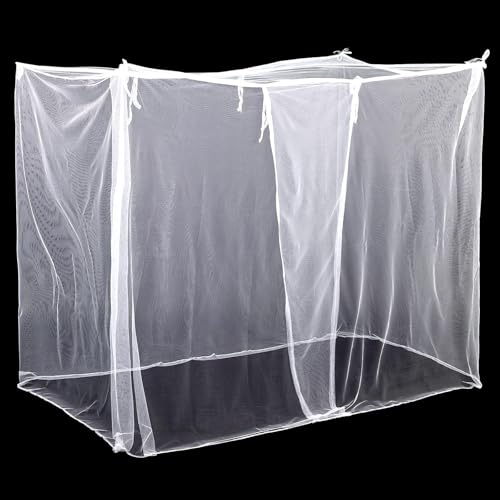 Moustiquaire pour Lit Simple, Moustiquaire Carrée, Moustiquaires 4 Coins, Baldaquin de Lits Décoratif, Voilage de Lits Respirant pour Chambre, Cour, Camping, avec Crochets, Blanc, 90 x 195 x 150 CM