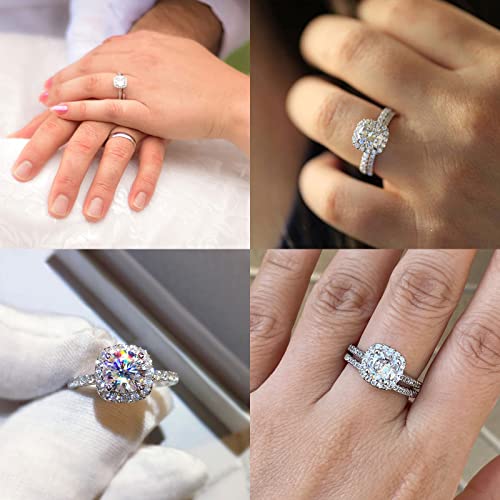 CEJUG 18K White Gold Plated Cubic Zirconia Two-in-One Halo Wedding Bands Engagement Promise Eternity Rings for Women Size 4-123