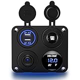 Nilight 4 in 1 ON/OFF Charger Socket Panel Dual USB Socket Power Outlet & LED Voltmeter &Cigarette Lighter Socket& LED Lighted ON Off Rocker Toggle Switch for Truck Car Marine Boats RV,2 Yeas Warranty
