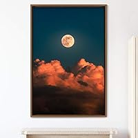 Framed Canvas Wall Art Moon Astronomy & Space Bedroom Colorful Contemporary Moon Multicolor Photography - 16x24 inches