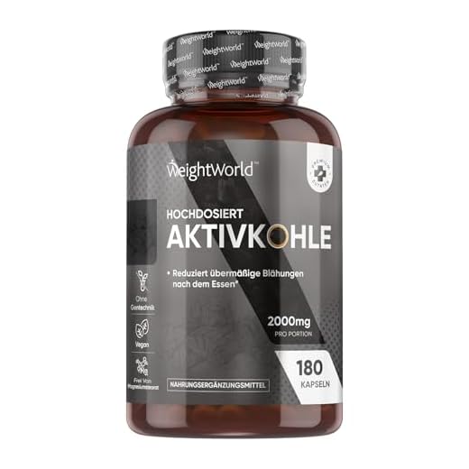 Aktivkohle Kapseln - 2000mg je Tagesdosis (6 Stk.) - 180 vegane Kapseln - Hergestellt aus Kokosnussschale - Natürliche Zutaten ohne Magnesiumstearat - Laborgeprüft in Deutschland - WeightWorld