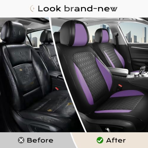 Image of Coverado Car Seat Covers for Front Seats, Leather Seat Covers for Cars, Waterproof Automotive Car Seat Protectors, Front Car Seat Cushions Driver Seat Covers Universal Fit for Most Cars, Black&Purple