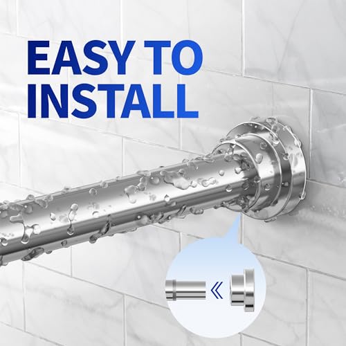 Image of Mcrbeay Shower Curtain Rod, 1 inch Diameter Heavy Duty Tension Shower Rod, Non Slip Adjustable 28-74 inch No Drilling Shower Curtain Rods Spring Tension For Bathroom, Shower Stall, No Rust, Silver
