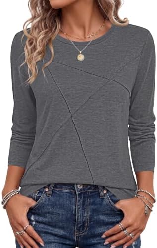 PLOKNRD Damen Langarm T-Shirt Rundhals Falten Leicht Dünne Blusen Herbst | Langarmshirt Elegant Falten Design Oberteile Winter Dünn Sweatshirt Pullover Tops Freizeit Sport Boho Kla