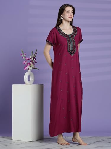 Image of 9shines Label Stylish Alpine Nighty Maxi for Women | Full Length Trendy Nightgown | Premium Nightdress | Nightwear | Heavy Embroidery Nighty with Pockets(2891)