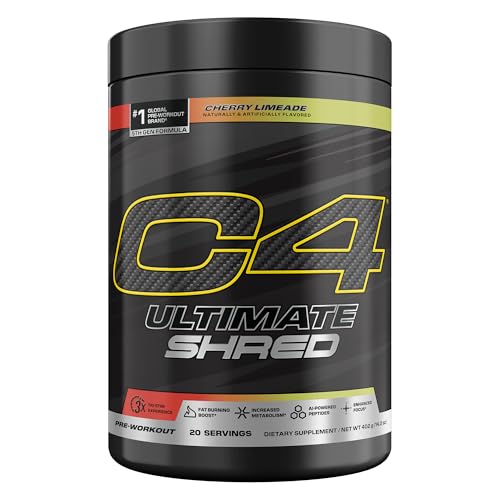 Image of Cellucor C4 Ultimate Shred Pre Workout Powder, Metabolism Supplement with Cayenne Extract+300mg Caffeine+TeaCrine+Dynamine - Cherry Limeade, 20 Servings