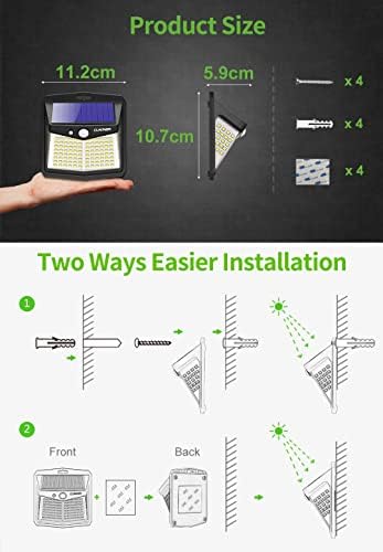Claoner Solar Lights Outdoor, Upgraded Wireless Solar Motion Sensor Security Light 270° Solar Powered Lights IP65 Solar Wall Light for Front Door, Yard, Garage, Garden (2 Pack)