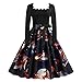 Rosennie Weihnachtskleid Damen Weihnachtsmotiv Maxikleider Swing Kleid 3D Druck Weihnachten Kleider Vintage Langarm 1950er Abend Party Kleider Hohe Taille Hochzeit Urlaub Rockabilly Kleid
