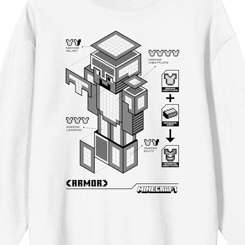 Minecraft Diamond Armor Monochrome Diagram Adult White Crew Neck Long Sleeve Sweatshirt2