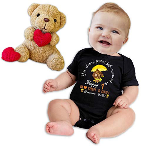 Personalized Custom Baby Onesies Boy Girl First Mothers Day Bodysuit White Black Short Sleeve (Black)