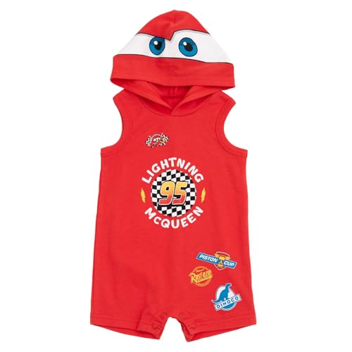 Disney Cars Lightning McQueen Infant Baby Boys Hooded Cosplay Romper Red 12 Months