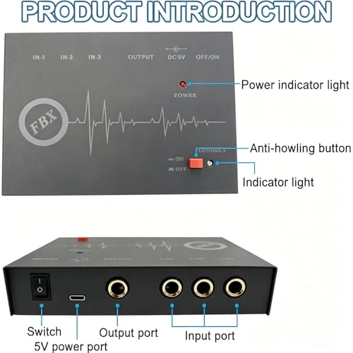 Mini supresor de retroalimentación por cambio de frecuencia, 3 entradas y 1 salida, con panel de control y antiflambeo automático para salas de conferencias, estudios de grabación y KTV miniatura 7