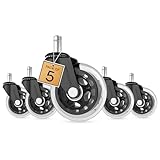 Rollerblade Office Chair Wheels, Set of 5 Replacement Casters for Desk and Gaming Chairs, Safe for Hardwood Floors, Tile, Laminate & Carpet, Support Up to 650 LBS, Easy Install, Universal Fit, Clear