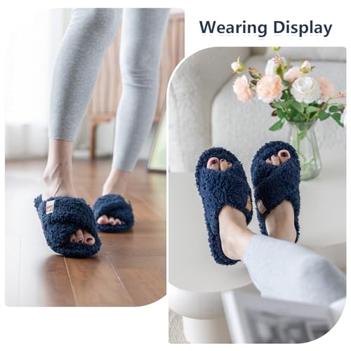 Image of GOEWY Fuzzy Open Toe Slippers for Women Cozy Memory Foam House Shoes Indoor