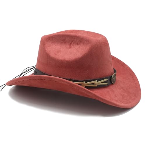 Image of Western Cowboy Hat for Women Men with Band Wide Brim Suede Cowboy Cowgirl Hat Western Style Hat
