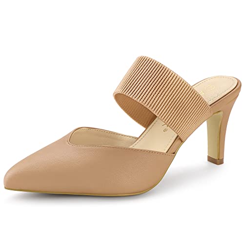 Allegra K Allegra K Women's Pointed Toe Elastic Strap Stiletto Heels Nude Mules 9.5 M US