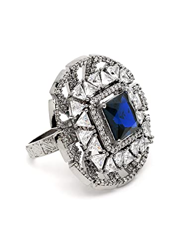 Image of Karatcart Platinum Plated Elegant Austrian Crystal Adjustable Leaf Ring for Women and Girls