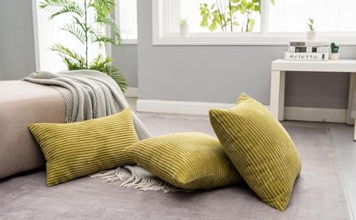 Image of Guffaw Corduroy Rectangular Cushion Covers, Size 12x18, Pack of 1,Multiple Colors (1, Mehndi)
