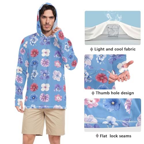 Art Oberonia Blue Men's Sun Shirts Hoodies Long Sleeve Beach Hoodies UPF 50 + Beach Shirt S4