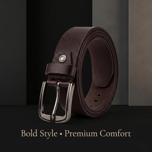 Image of Genuine Leather Belt for Men - Premium Formal & Casual Belt with Metal Buckle - Durable Adjustable Waist Belt for Jeans, Trousers & Office Wear