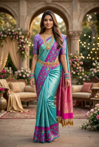 Image of VFCollections - POchampally Kalamkari Pattu Cotton SIlk Saree with Blouse Piece For Women