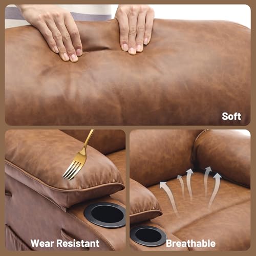 Image of PU Leather Extra Wide Manual Recliner Chair for Adults with Massage & Heat, Oversized Lazy Recliner with 1.5X Thick Sponge Comfort for Living Room Bedroom,Brown