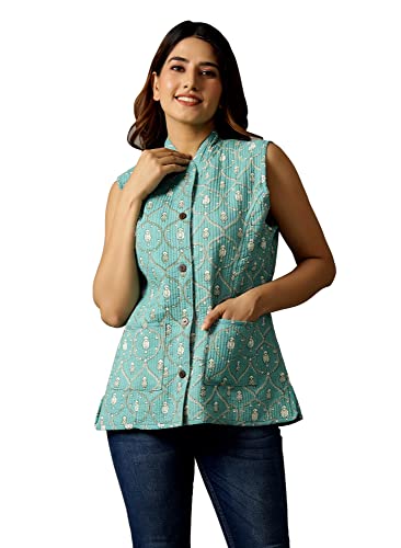 Image of Ravaiyaa - Attitude is everything Women's Floral Printed Reversible Quilted Jacket Coat Blazer Jacket Sleeve Less Waistcoat