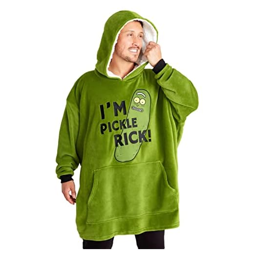 Rick y Morty Sudadera Hombre - Sudadera Manta con Capucha de Forro Polar, Talla Única, Oversize - Regalos para Hombre (Verde)