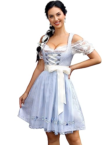 Trachtenkleid Dirndl Kurz Damen Midi für Oktoberfest 3tlg.- DREI Teilig:...