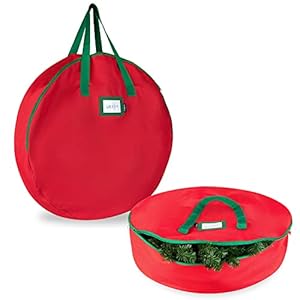 Christmas Wreath Storage Bag- 2-Pack – Durable Tarp Material, Zippered, Reinforced Handle and Easy to Slip The Wreath in and Out. Protect Your Holiday Wreath from Dust, Insects, and Moisture. (RED)