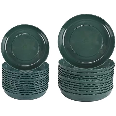 HOPATE 24pcs Plant Saucers Plastic Plant Pot Saucers Flower Pot Drip Trays for Indoor Flower Pot Saucers for Craft Garden Outdoor Windowsill DIY (Deep Green, 14cm, 16cm) Cover