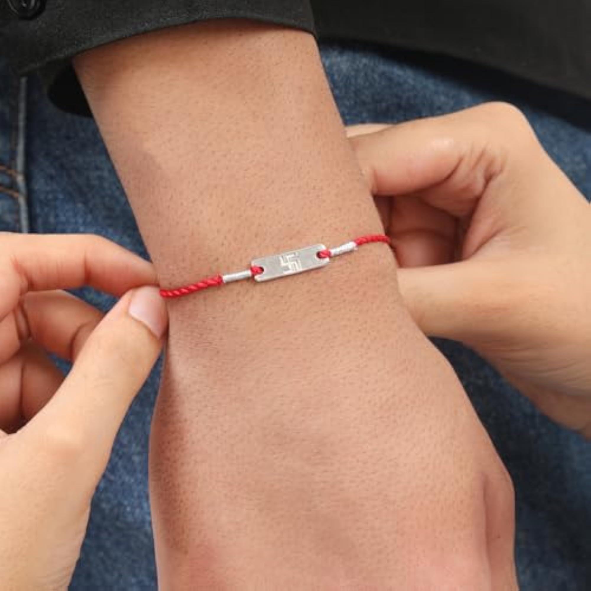 925 Sterling Silver Swastik Rakhi, Gift for Brother