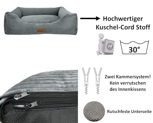 elropet Hundebett orthopädisch aus Kuschel Cord XS/S/M/L/XL kleine Hunde große Hunde Hundekorb (Mausgrau, XS (65x50x18cm))